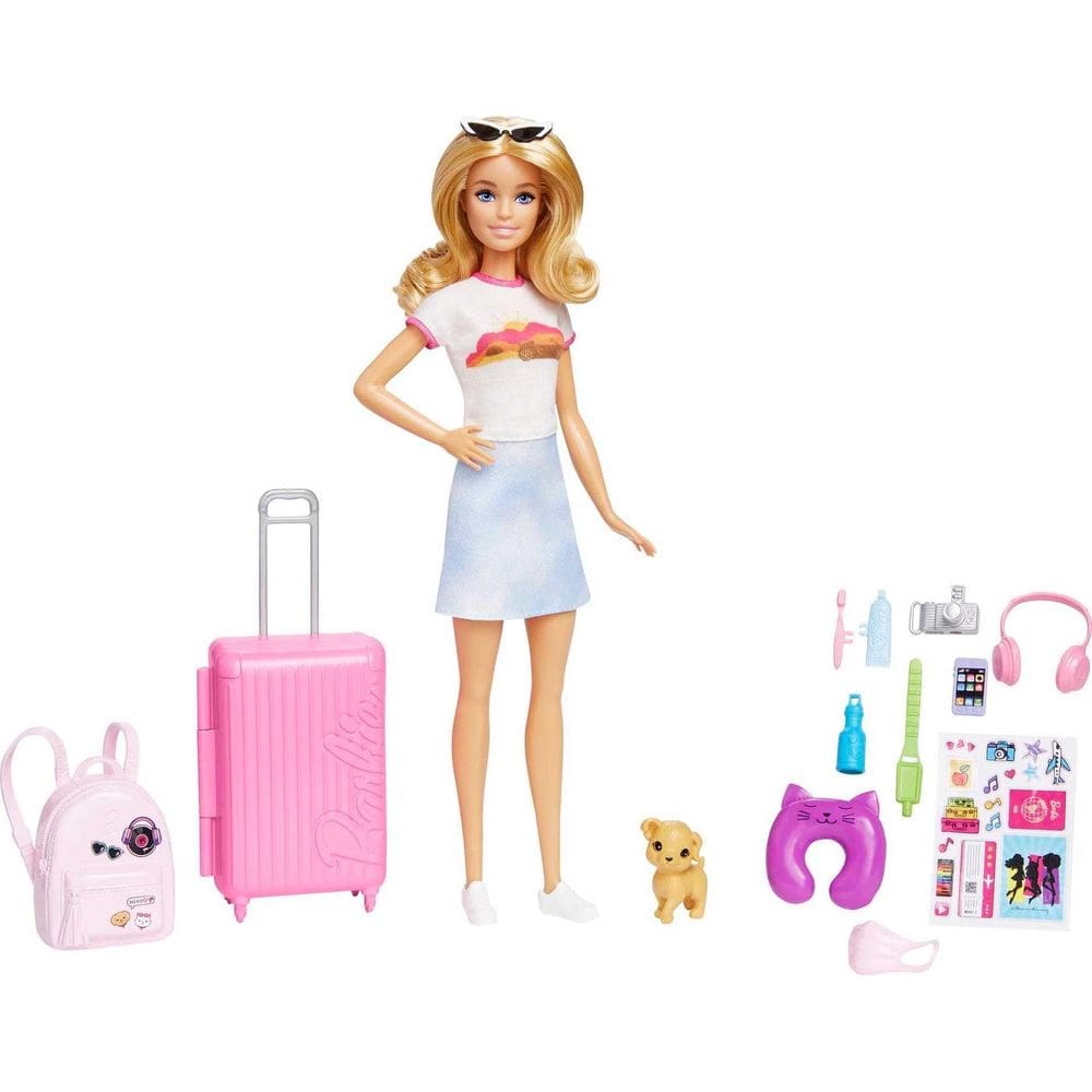 Conjunto de viagem para boneca Barbie com acessórios, mala e cachorrinho