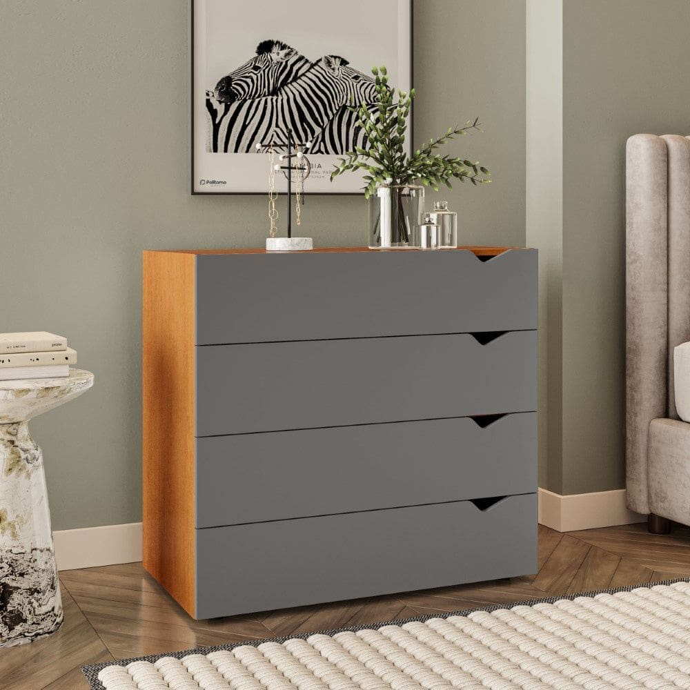 Cômoda 4 Gavetas Porto Freijó Cinza Politorno Móveis