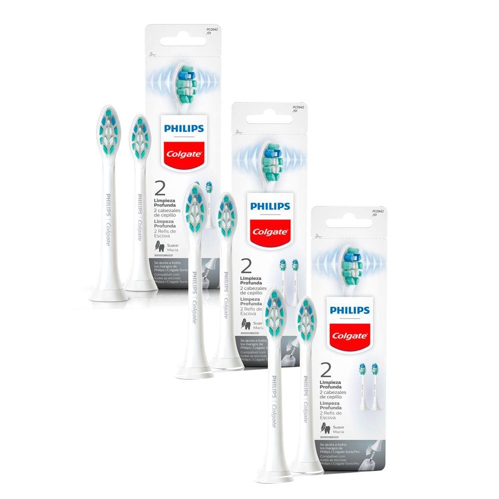 Kit 3 Refil para Escova de Dente Elétrica Philips Colgate Limpeza Profunda 2 Unidades