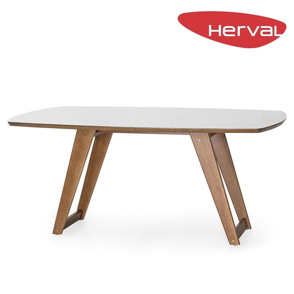Mesa Retangular Herval Crystal, Off White e Amêndoa 170cm