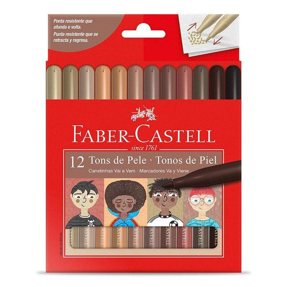 Canetinha Hidrográfica Ponta Vai e Vem 150112VVCCZF 12 Cores Tons de Pele - Faber Castell