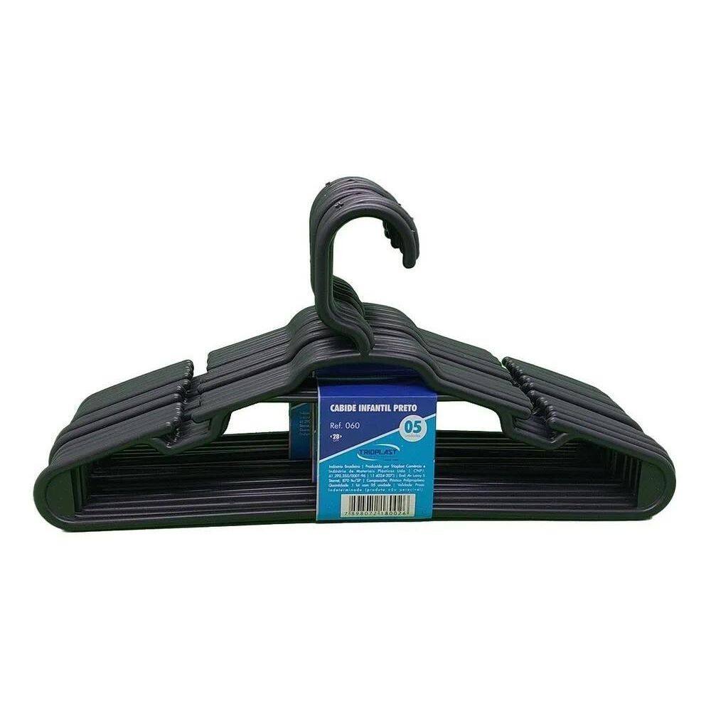 2X Kit 30 Unidades Cabide Infantil Bebê Reforçado Preto