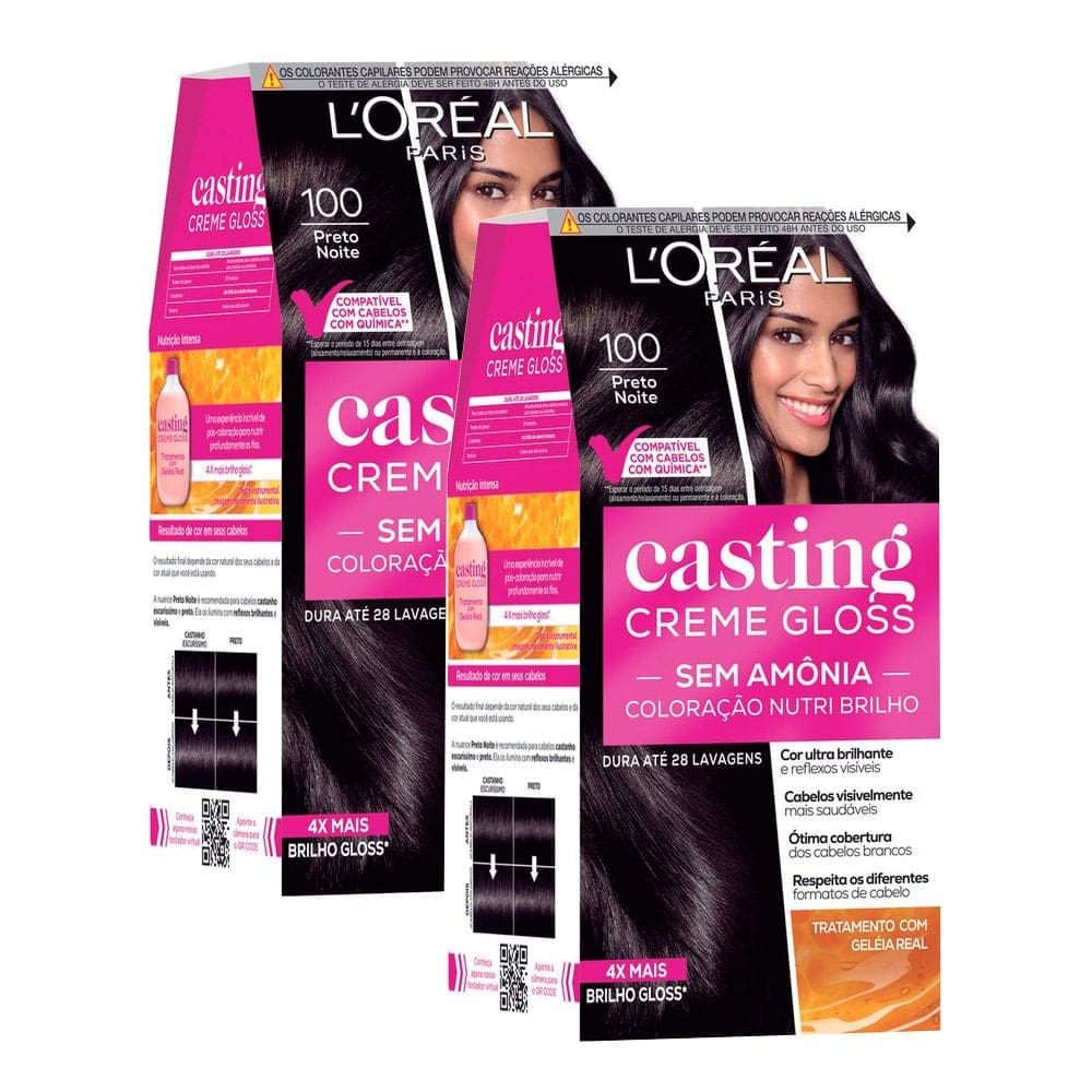 Kit 2 Tintura Casting Creme Gloss L`oréal Paris 100 Preto Noite