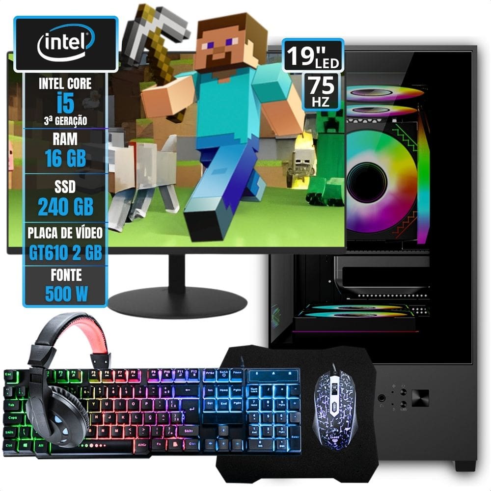 Pc Gamer Montado Kit Computador Pronto Intel Core I5 3°g Ssd - 240 Gb - 16 Gb - Gt 610 2gb