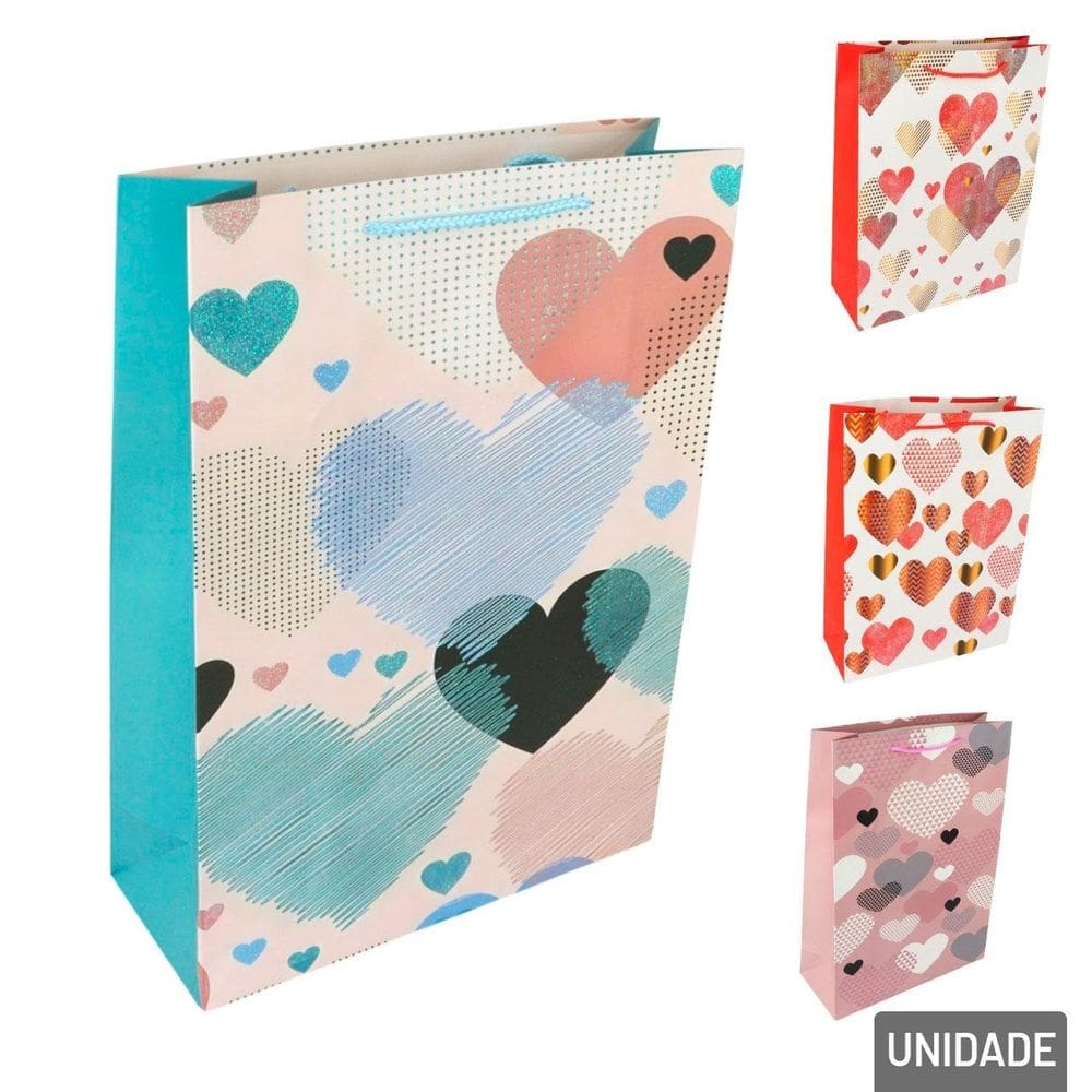 Sacola de Papel 41x30cm Corações  - Tudo em Caixa