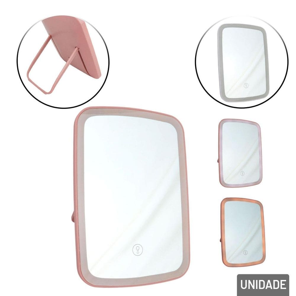 Espelho de Mesa 24x17cm com LED Retangular Color - Tudo em Caixa