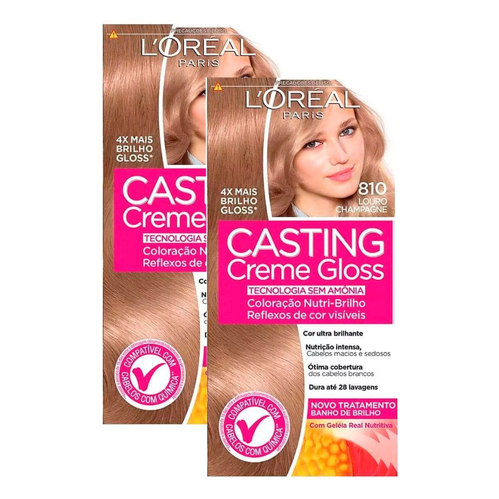 Kit 2 Tintura Creme Casting Creme Gloss L`oréal Louro Champagne 810 Kit