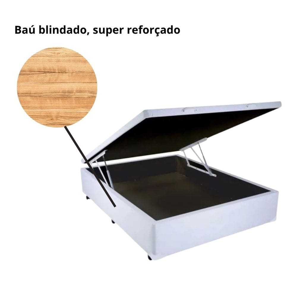 Cama Box Baú Casal Blindada Reforçada Pés de Madeira 138x188