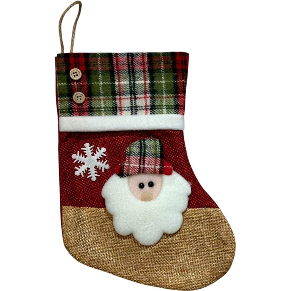 Bota Decorativa de Natal Xadrez 23cm Papai Noel Enfeite Natalino