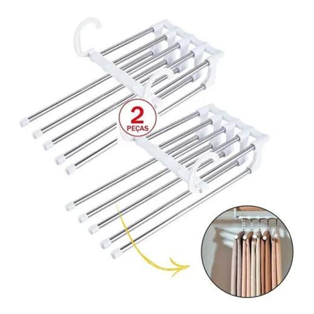 2X Cabide Inox Calças 5 Divisorias Organizador Multifunciona