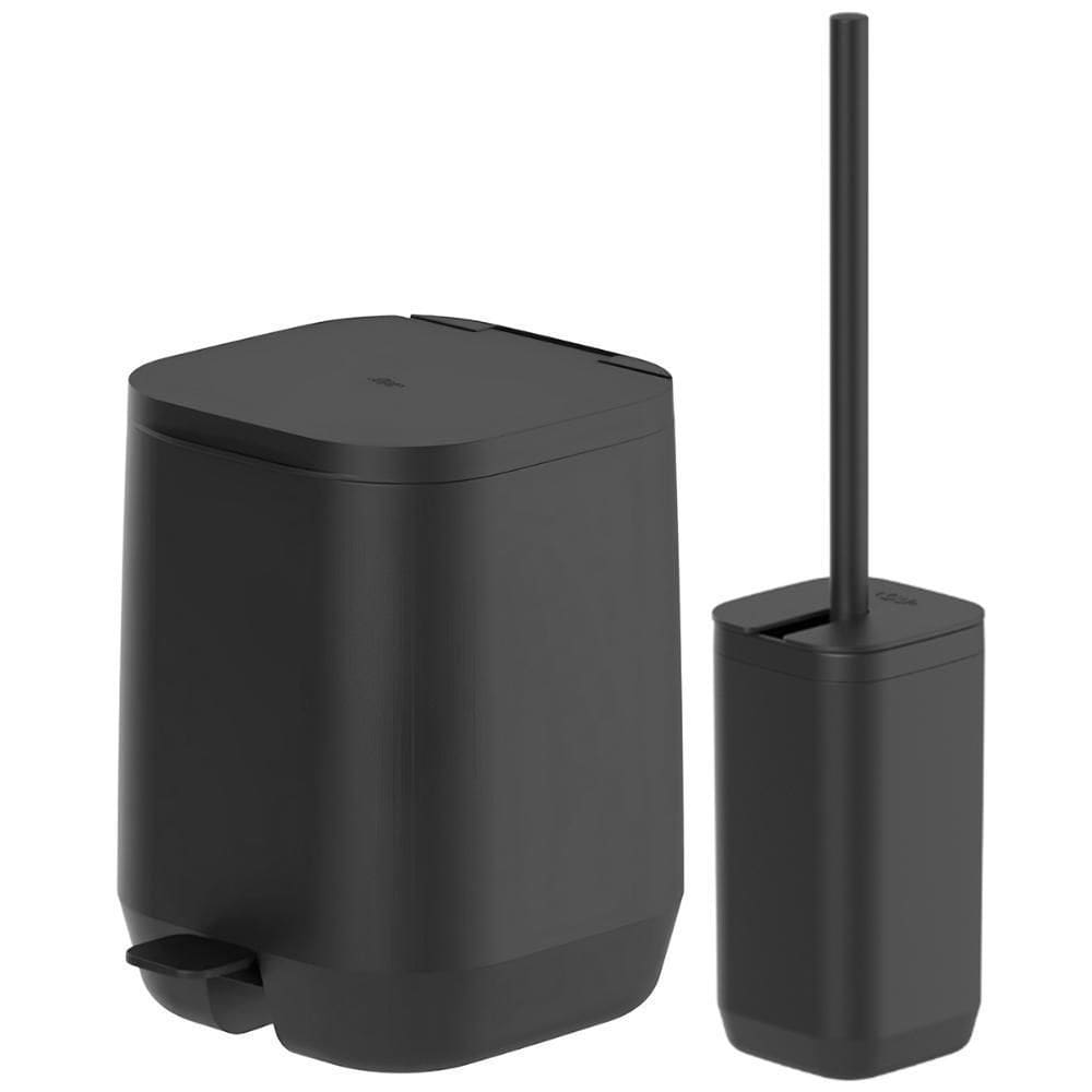 Kit Banheiro Lixeira De Pedal Escova Sanitaria Ou Preto