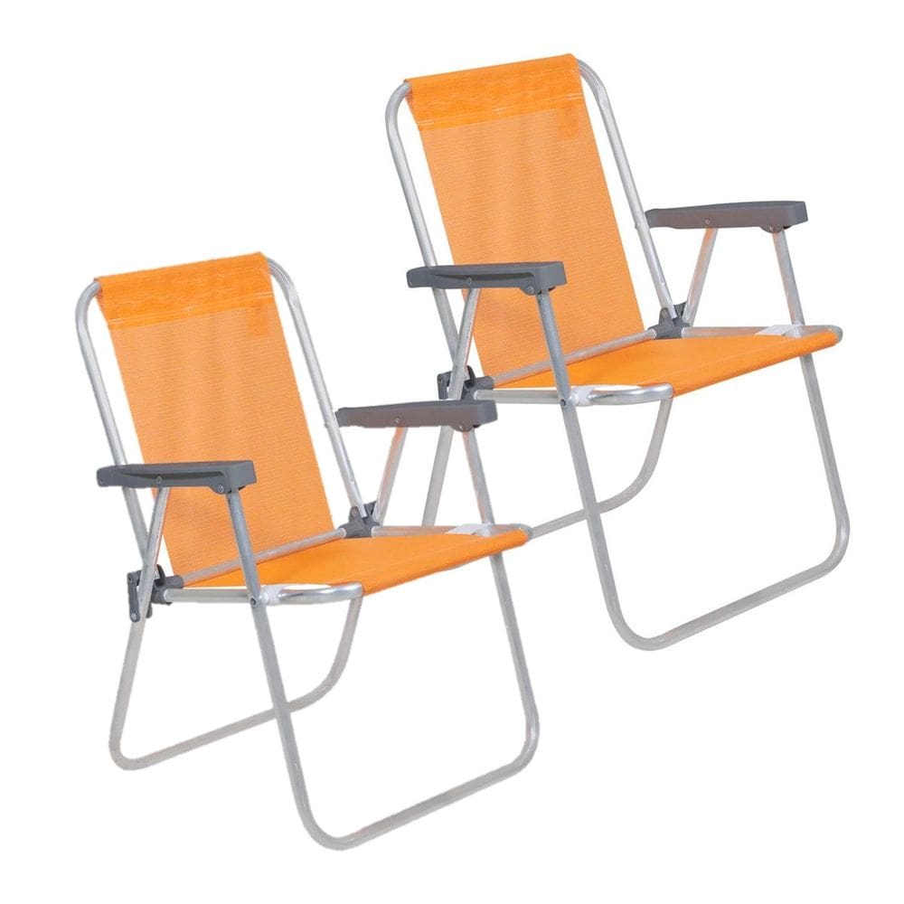 Kit 2 Cadeiras de Praia Alta Alumínio Lazy Sannet Laranja - 023511 Belfix
