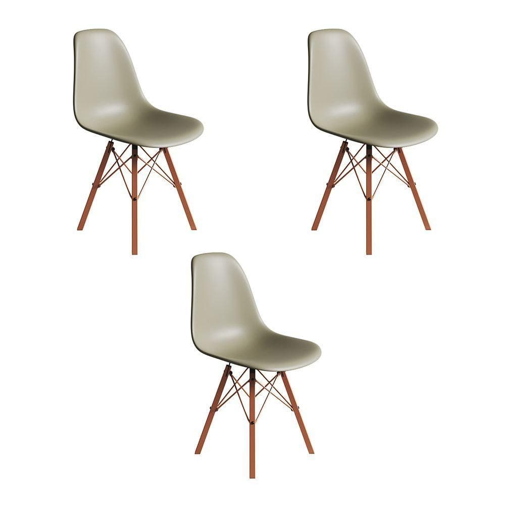 Conjunto 3 Cadeiras Eames Estilo Moderno Em Ferro Cobre Com Assento Fendi