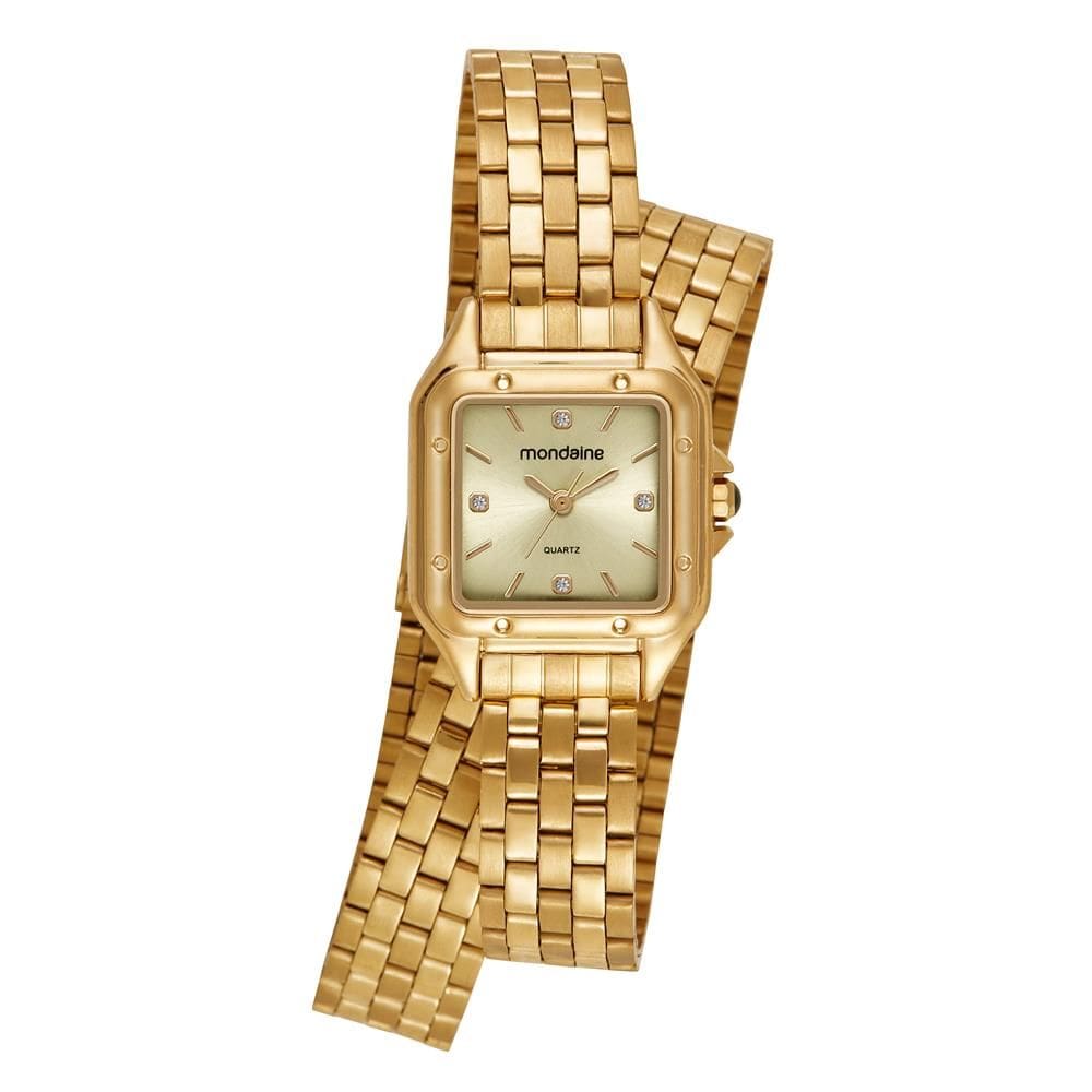 Relogio Mondaine Feminino Ref: 32983lpmvde1 Retangular 2 Voltas Dourado