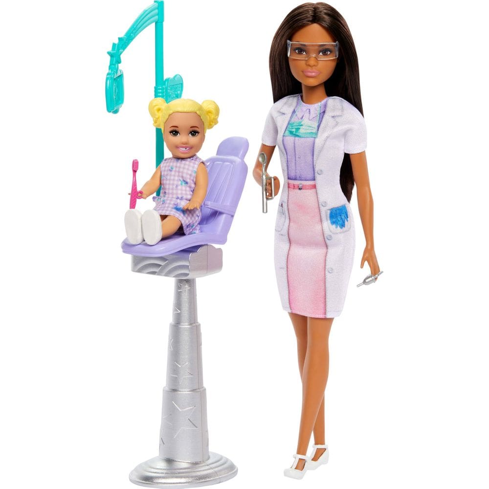 Boneca de dentista Barbie com boneca de moda morena e acessórios
