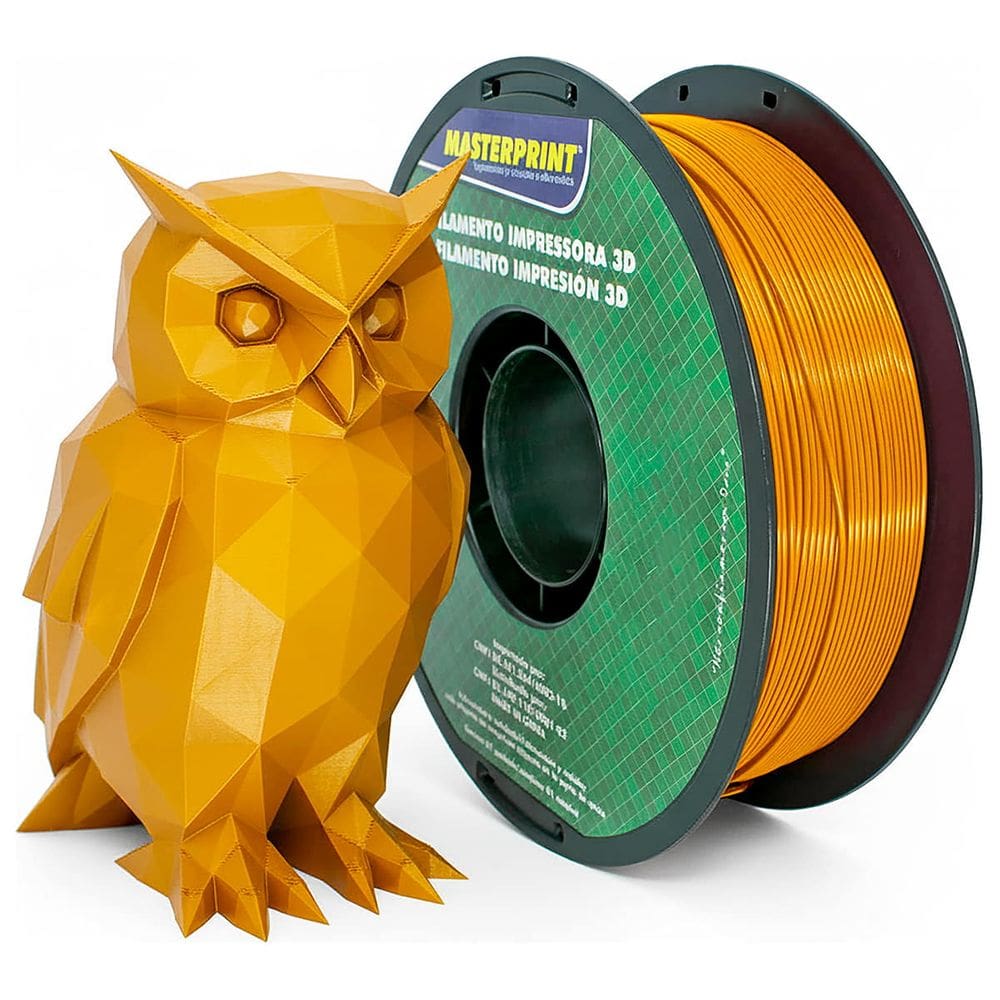 Filamento de Impressora 3D PLA Dourado 1.75mm 1KG Cor Brilhante Textura Macia Masterprint Filamento 3D