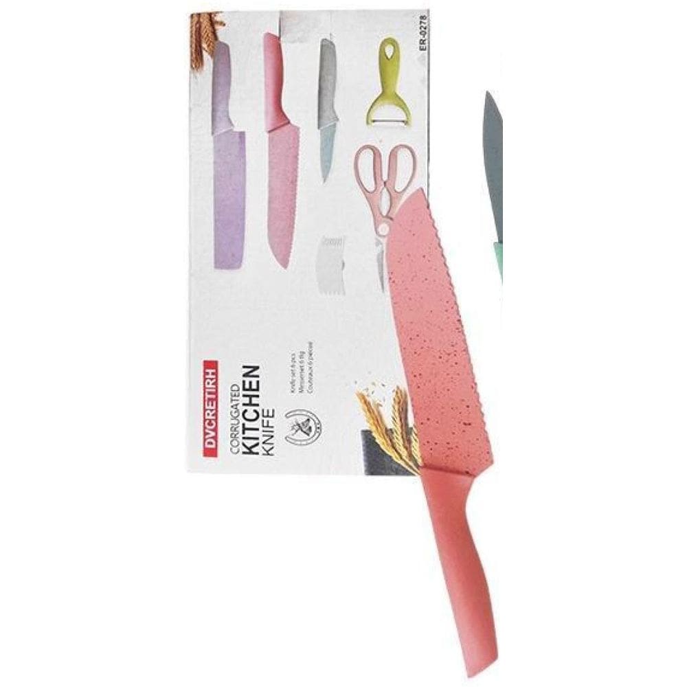 Kit De Facas 6 Peças Coloridas Tesoura Faca Antiaderente