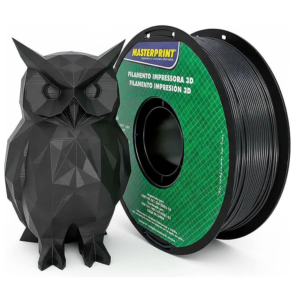 Filamento de Impressora 3D PLA Preto 1.75mm 1KG Cor Brilhante Textura Macia Masterprint Filamento 3D