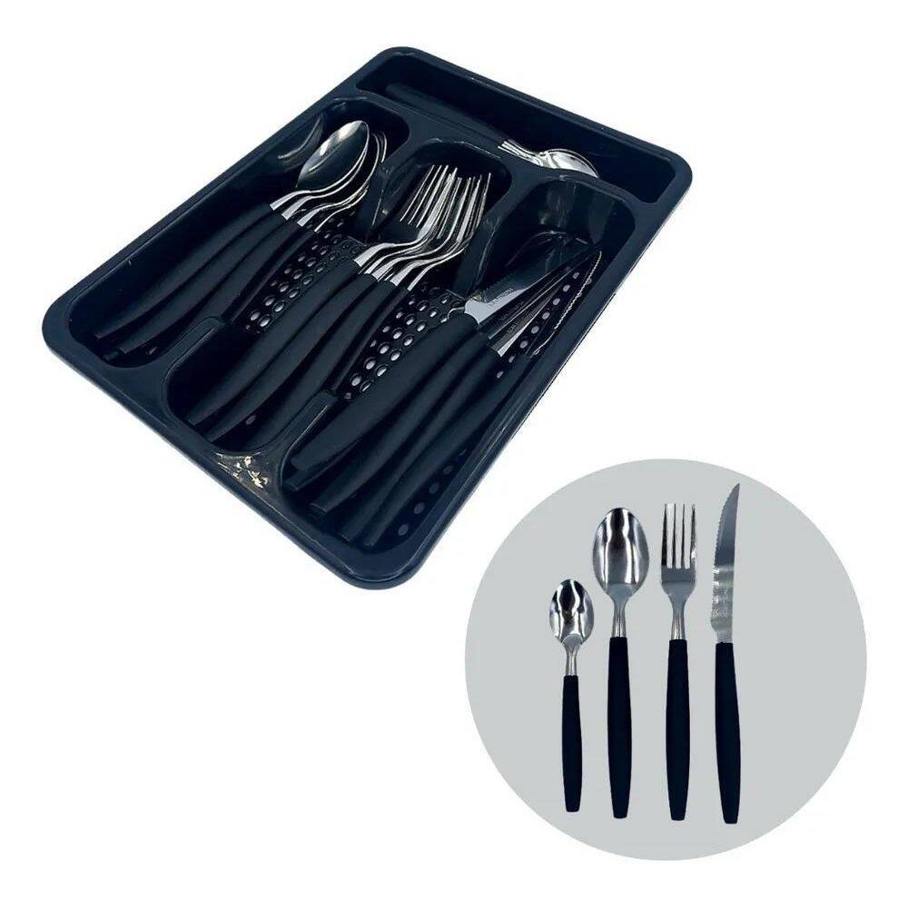 Jogo De Talheres Faqueiro Aço Inox Com Gaveteiro 24 Peças