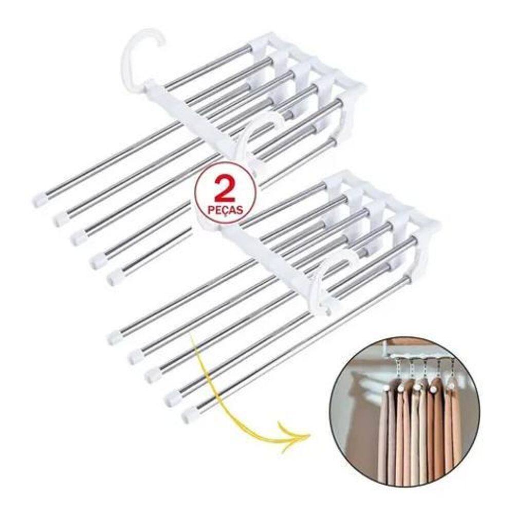 2X Cabide Inox Calças 5 Divisorias Organizador Multifunciona