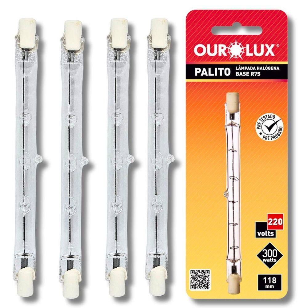 Kit 4 Lâmpadas Halógena Palito 300W 220V J118 Ourolux