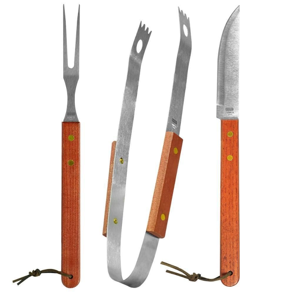 Kit Churrasco Garfo Faca Pegador Aço Inox Essencial - 4Un