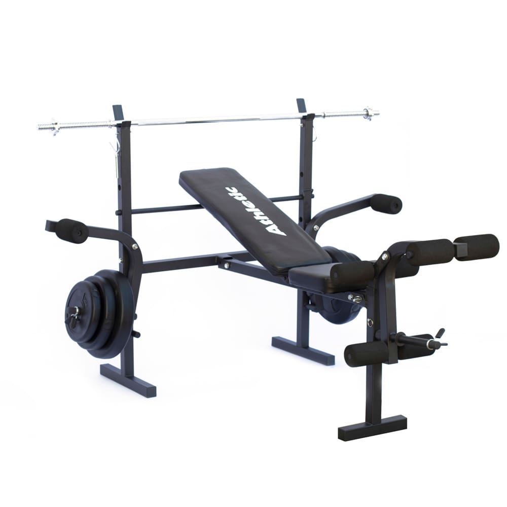 Estação de Musculação Athletic Advanced Banco Regulável Barras e 35kg em Anilhas para Treino em Casa