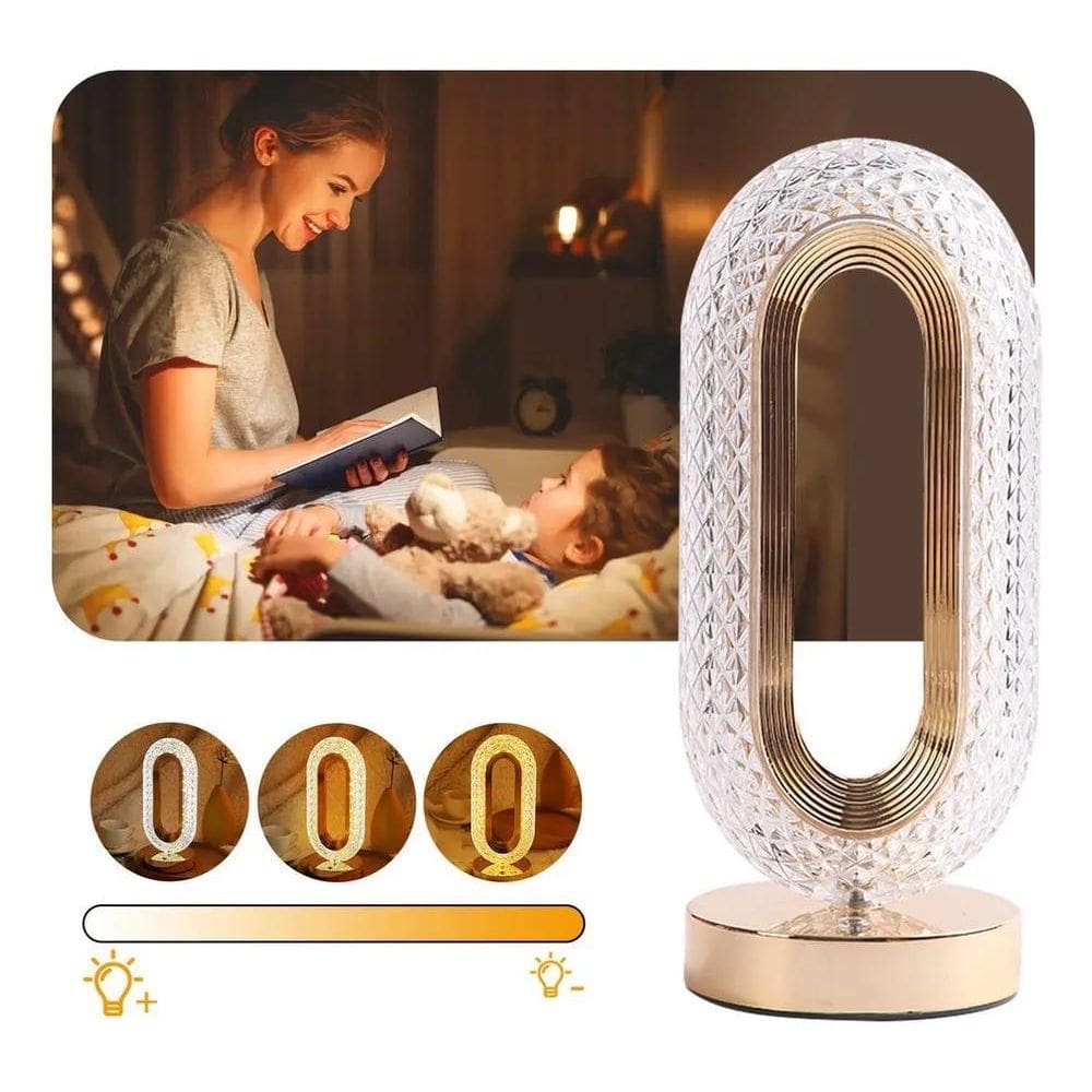 3X Luminária Abajur Mesa Retro Led Cristal Touch 3 Niveis