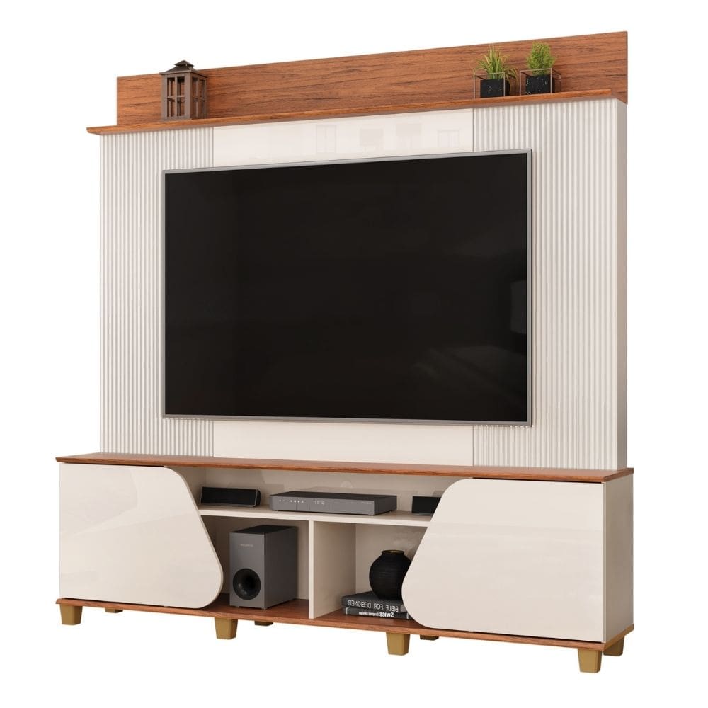 Estante Home Theater para TV até 70 Polegadas 1,82m 2 Portas Duna Off White/Madeirado