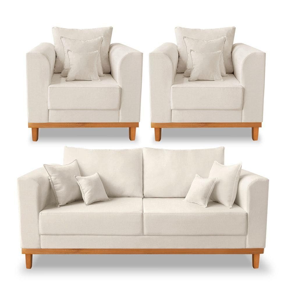 Kit Sofá 3 Lugares E 2 Poltronas Beny Viena Linho Bege