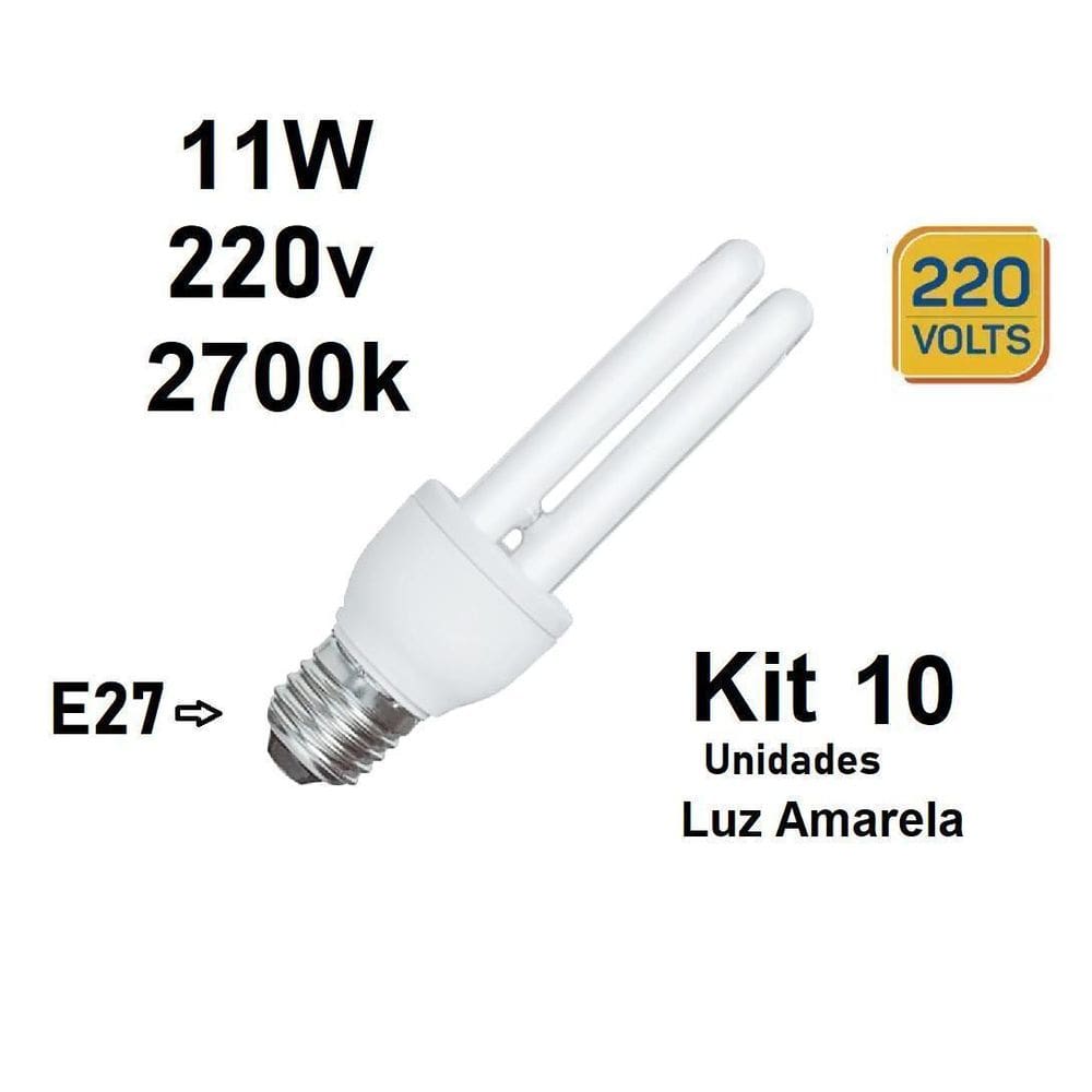 Kit 10 Lâmpadas Luz Amarela Fluorescente 11W 220V 2700K E27