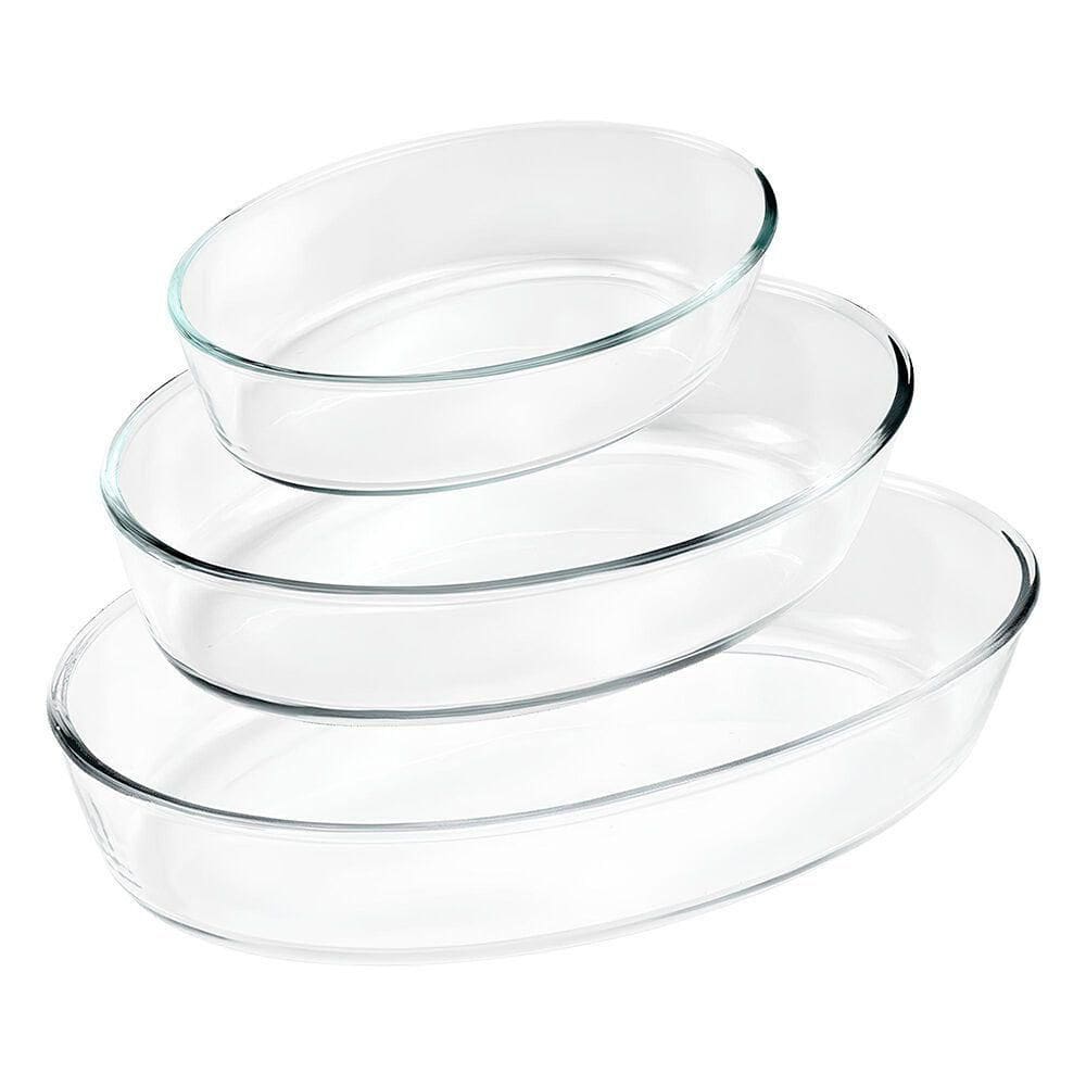 Conjunto De Travessas Ovais De Vidro - Elegância E Praticidade Em 3 Tamanhos (1,5l, 2l, 3l)
