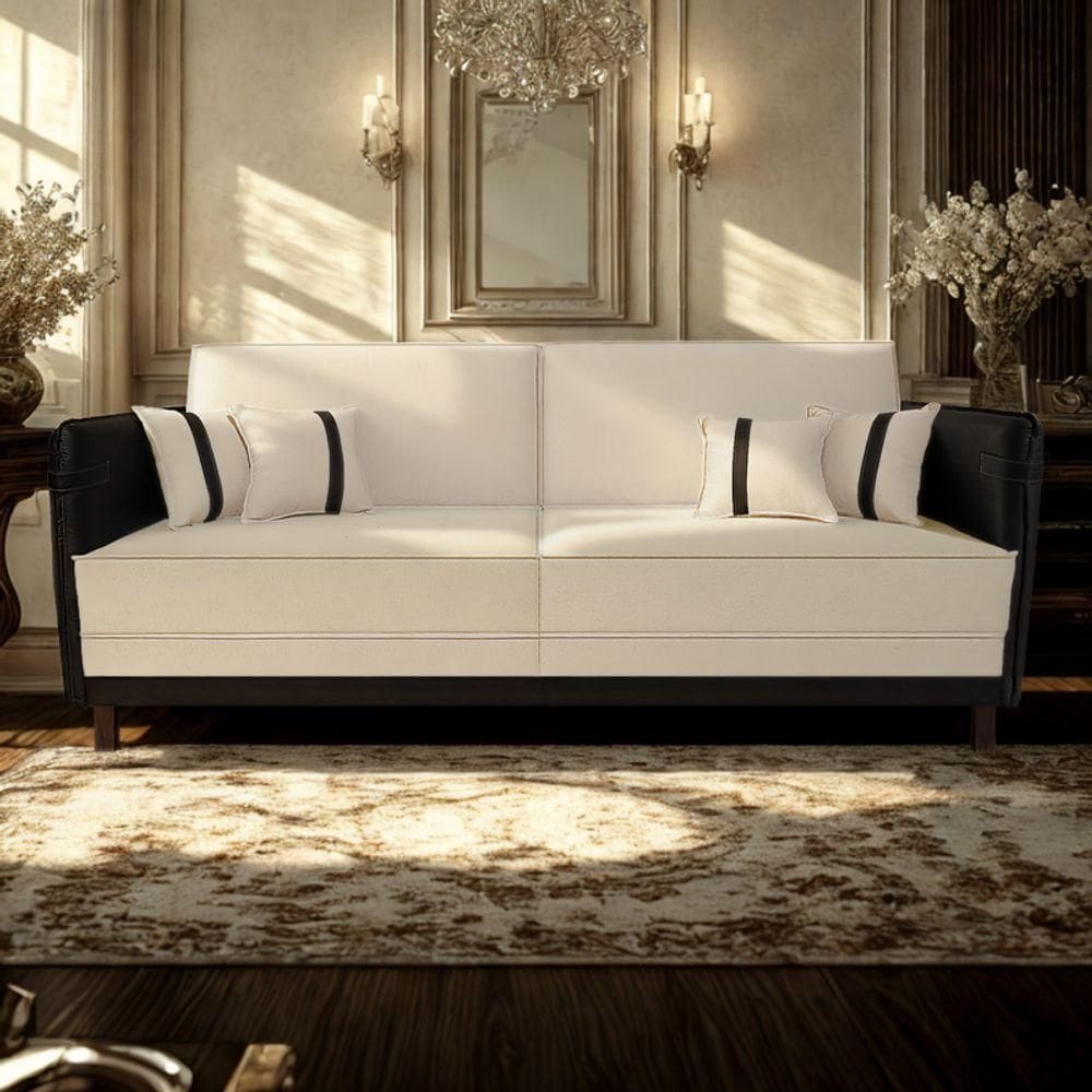 Sofá Modular 3 Lugares Filipi 2,12m Corino Bege - Corino Preto