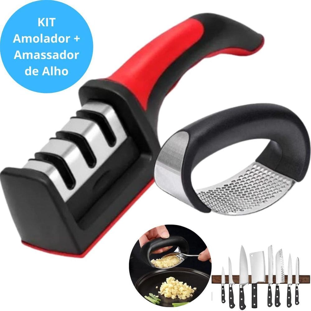 Kit Cozinha Amassador E Afiador Portátil