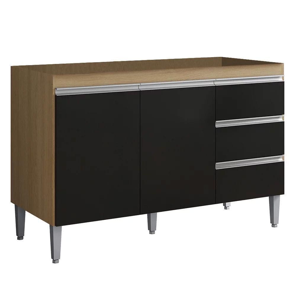 Balcão Gabinete Cozinha Andreia 120cm 2 Porta Ajl Móveis S-t Amêndoa Preto