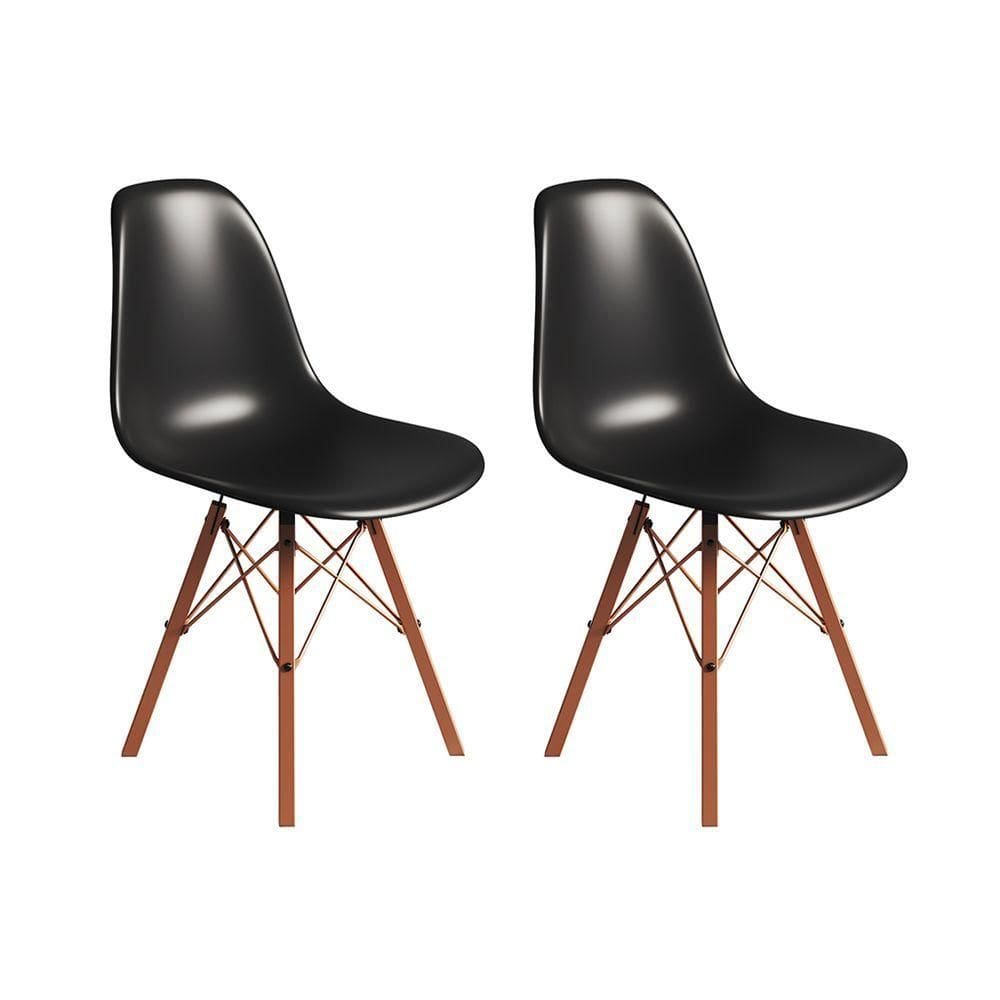 Conjunto 2 Cadeiras Eames Tubo Ferro Cobre Assento Preto