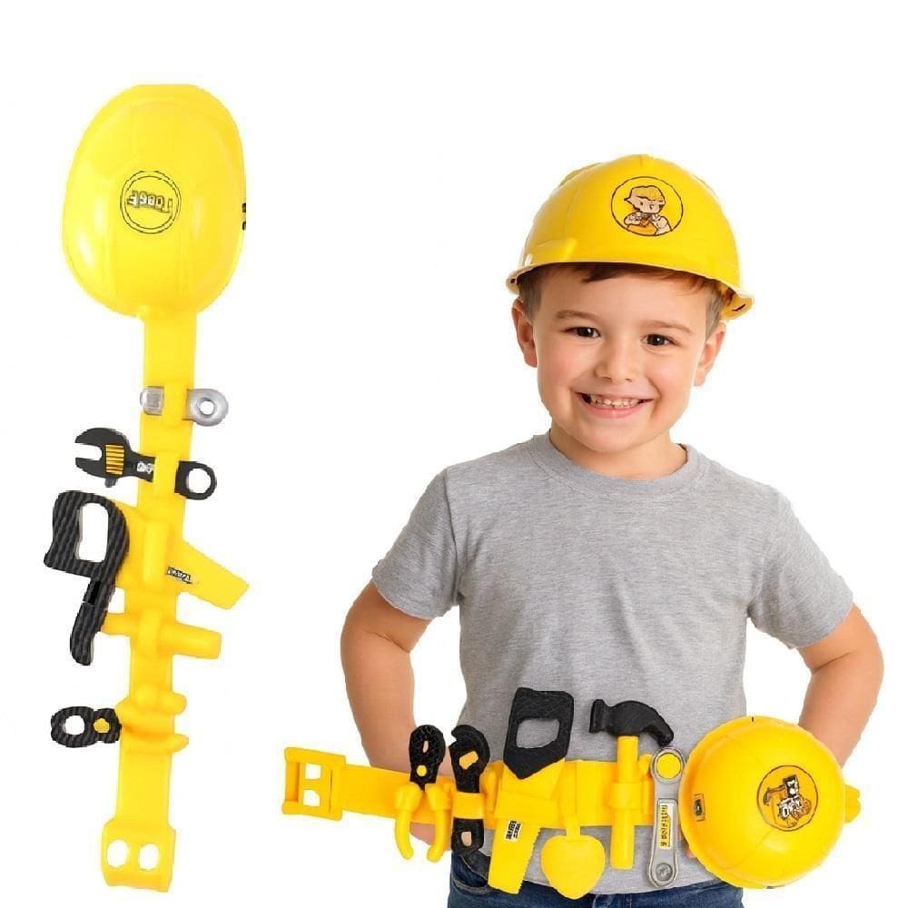 Kit De Ferramentas Infantil Cinto Capacete Brinquedo Com Acessorios Chaves Alicate Completo
