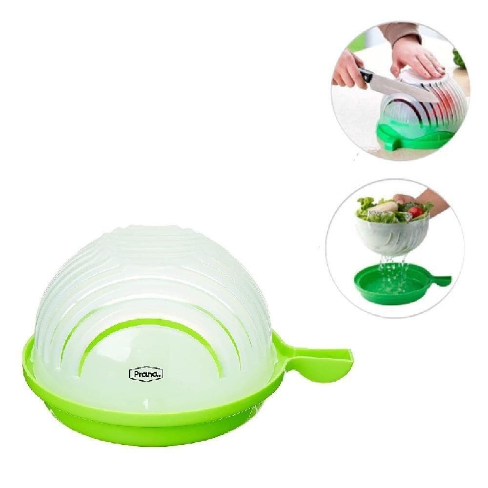 Tigela Secador Cortador De Salada Frutas Legumes 2 Em 1 Pote Escorredor Bowl Corta Facil