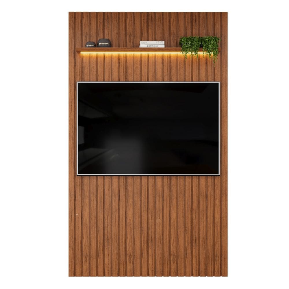 Painel Para TV Até 55 Polegadas 1,43m Ripado Autêntico com Led e Prateleira Montreal Madeirado