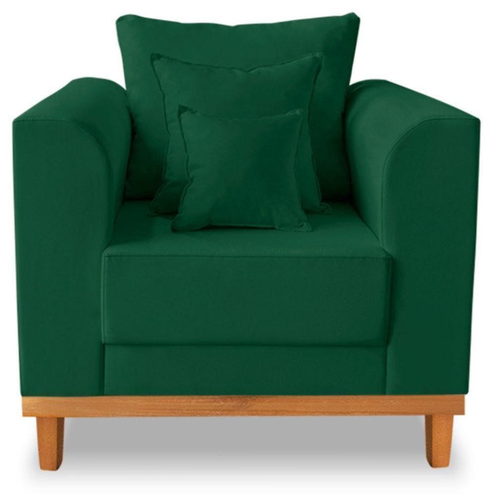 Poltrona Estofada Decorativa Beny Tecido Suede Verde