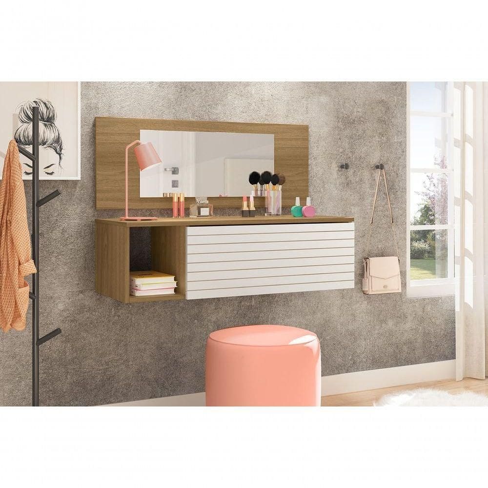 Penteadeira Camarim Suspensa Com Espelho E Gaveta Joy Branco/nature