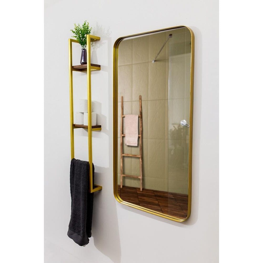 Espelho Luxo Retangular Retrô 90X60Cm Hall Moldura Dourado