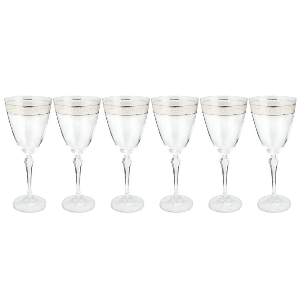 Jogo Taças Água Suco 350Ml 6 Pçs Grace Cristal Friso Dourado