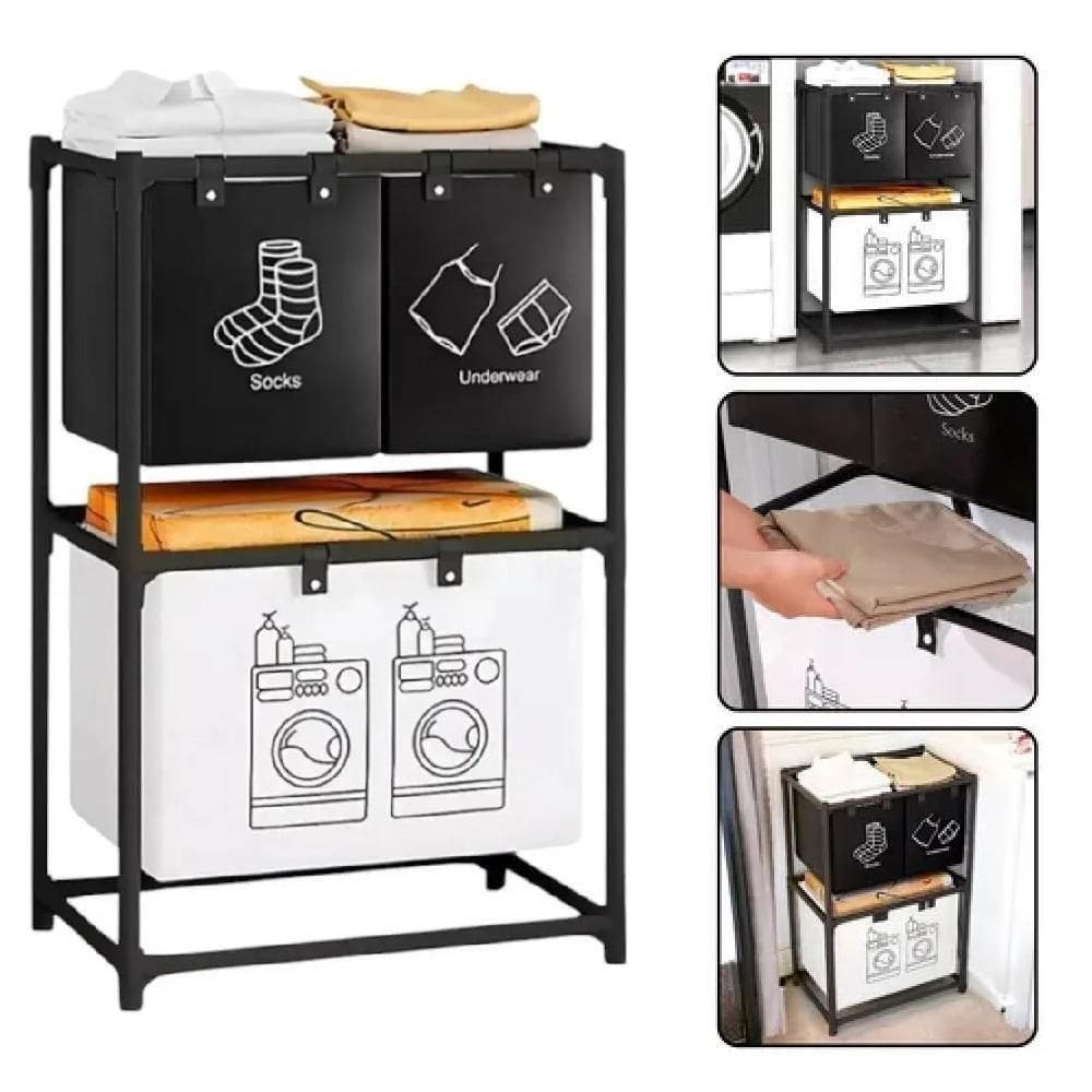 MP - Cesto Lavanderia Triplo Estante Metal Ro