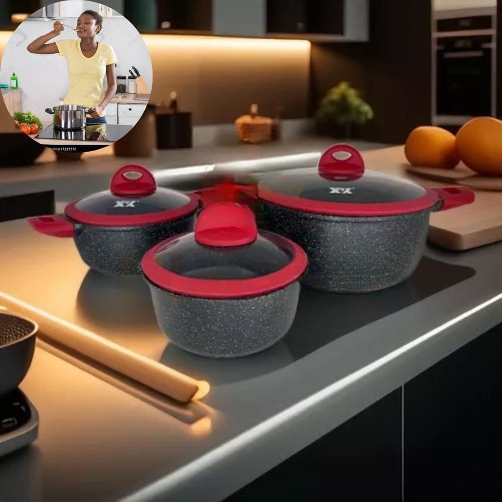 Kit Panelas Estilosas Cor Preta Vermelho Um Presente