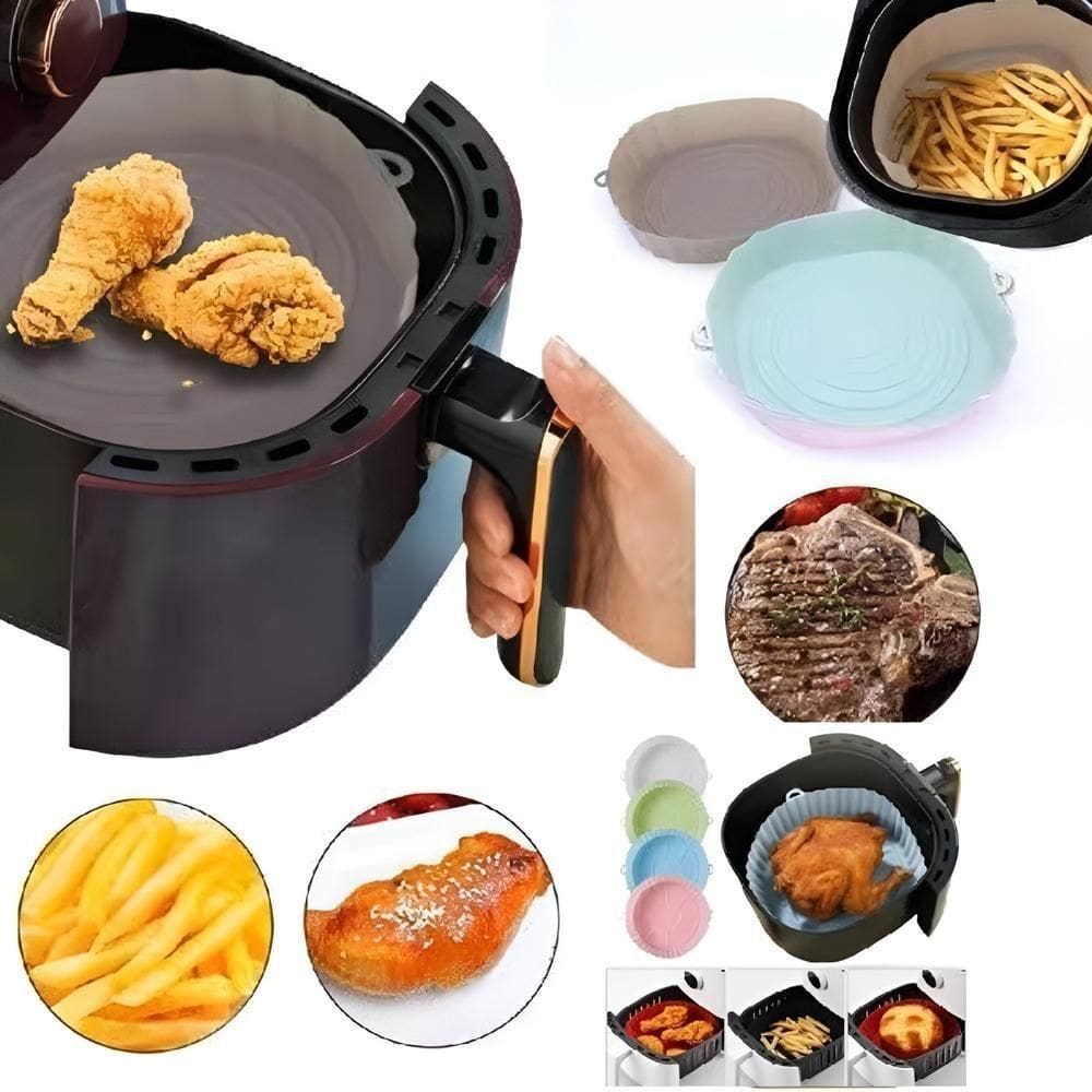 Forma Air Fryer Silicone Antiaderente Reutilizavel Assadeira Forro Forno Microondas Redonda Multiuso