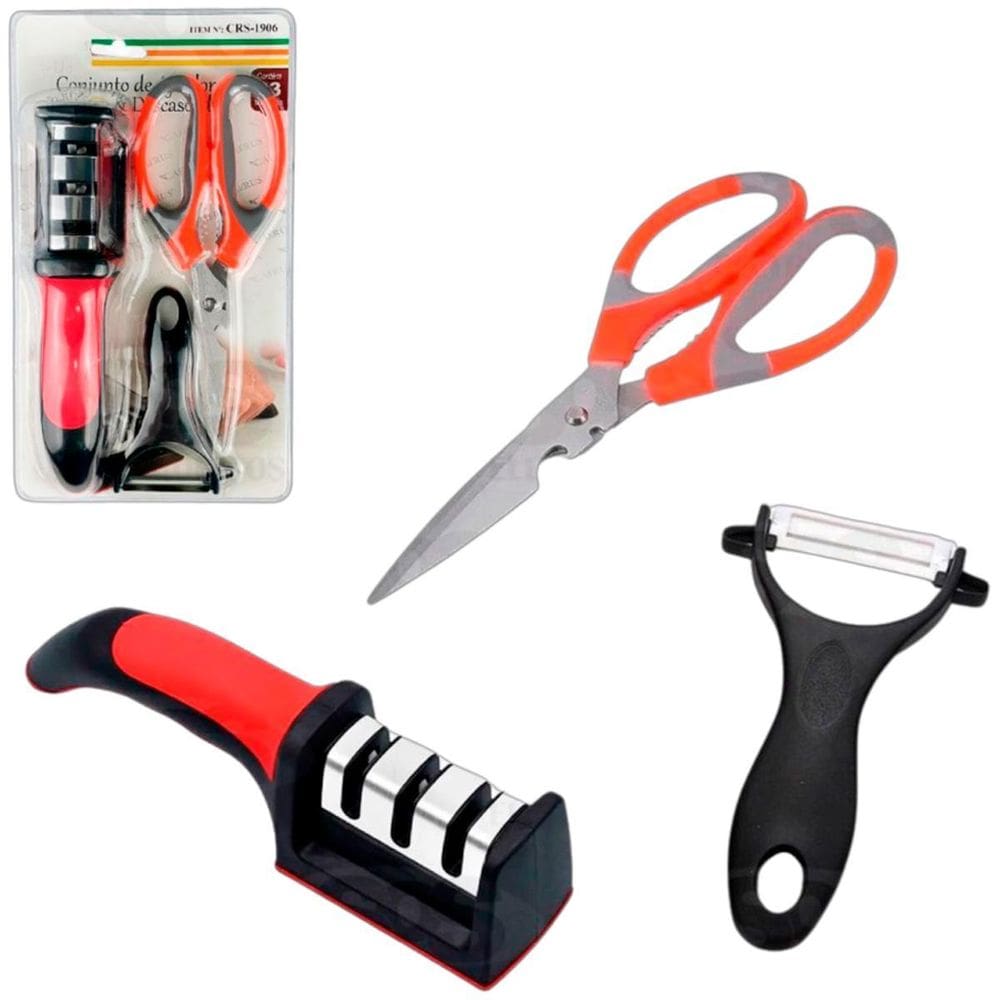 Kit Amolador Para Churrasco Facas E Tesoura