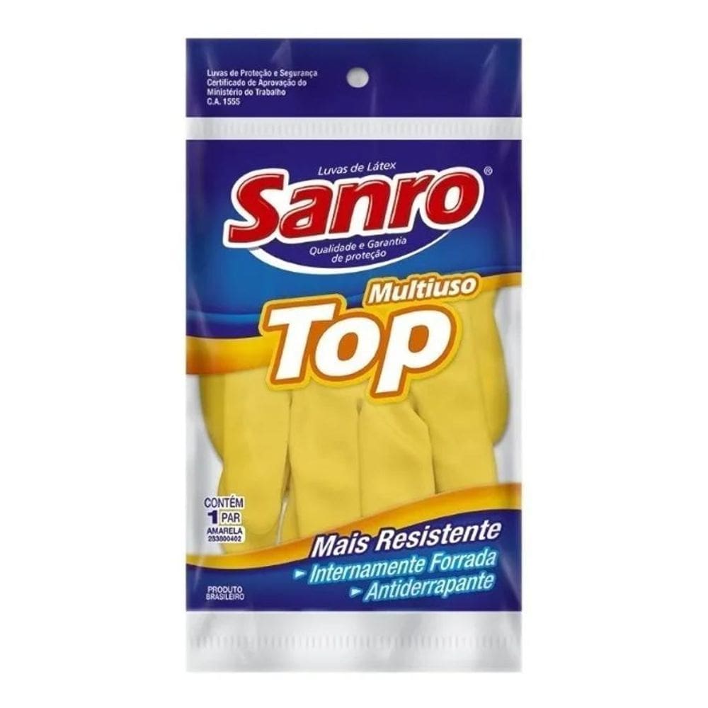 3X Luva Latex Limpeza Multiuso Sanro Top Amarela