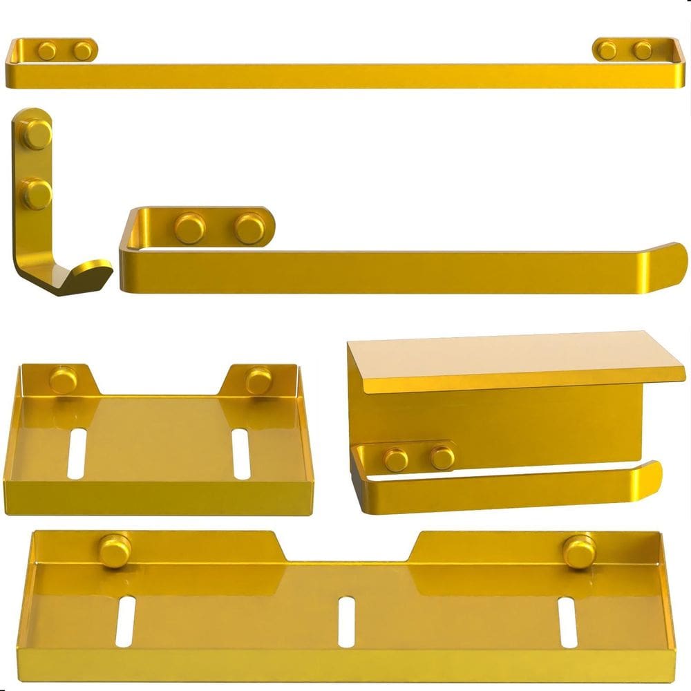 Kit Acessórios Para Banheiro Dourado 6 Peças Max