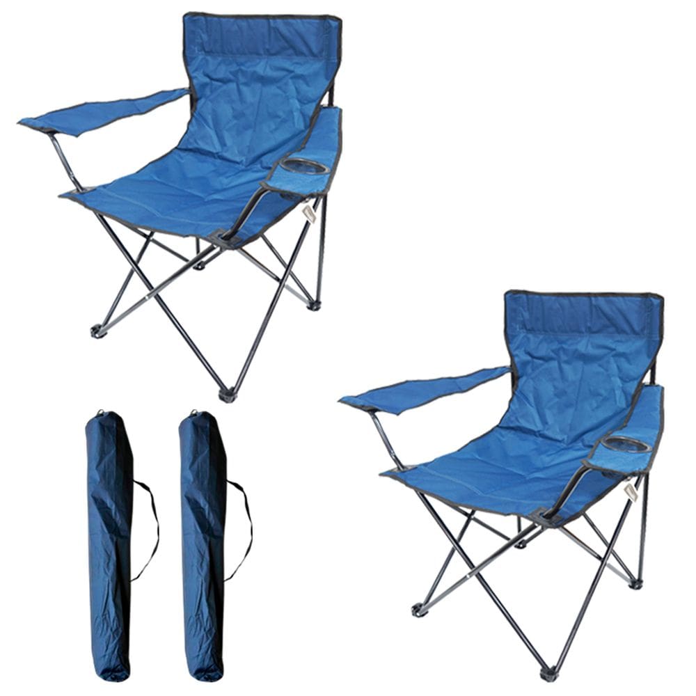 2 Cadeiras Banco Banqueta Pesca Camping Praia Apoio de Braço e Porta Copos Azul Importway Iwcdc-az